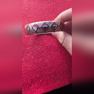 Enamel Heart Bangle Bracelet in Red and Cream